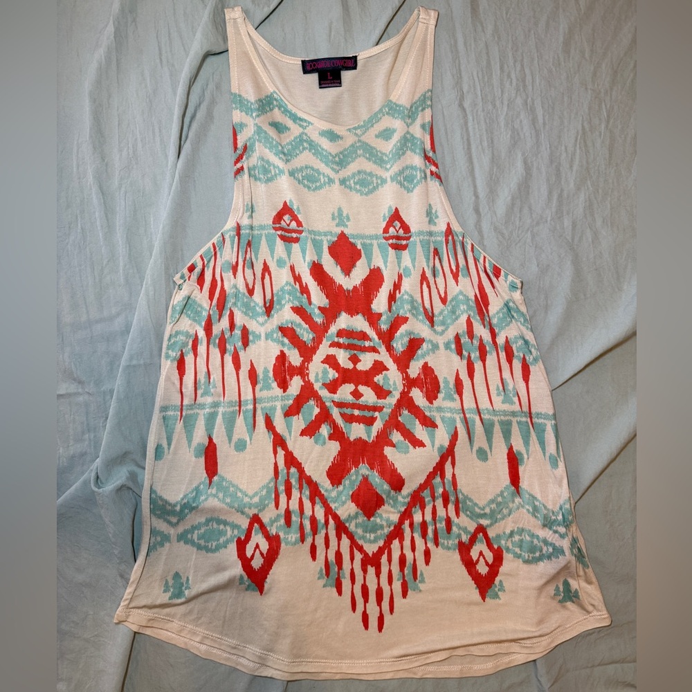 Boho Tribal Graphic Cream Sleeveless Tank Top